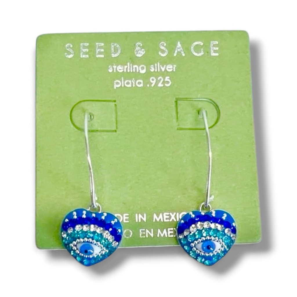 Seed & Sage Sterling Silver Evil Eye Earrings New